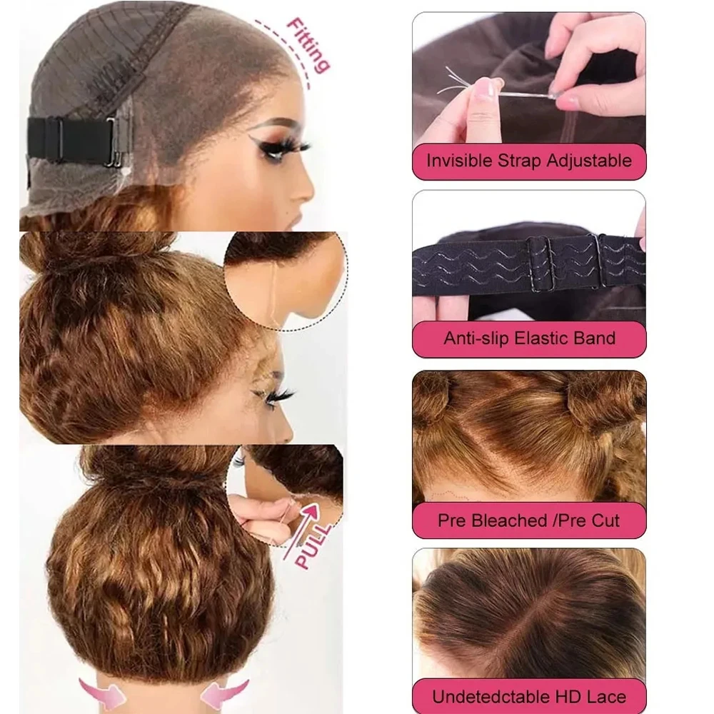 P4/27 Invisible Strap HD 360 Full Lace Wig Glueless Wig Highlight Wig Human Hair Deep Curly Precut 360 Lace Front Wig Preplucked