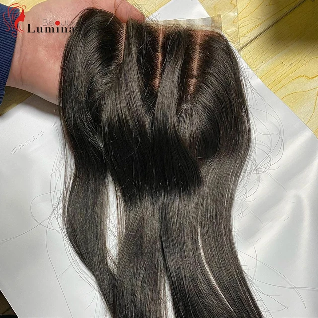 Three part straight closure brazilian human hair x lace closure with baby hair natural color remy