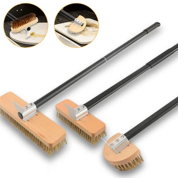 Pizza Oven Brush Copper Stove Brush Bristle Brass Wood Long Handle Grill Cleaning Oven Brush for Small Oven Kitchen Tool