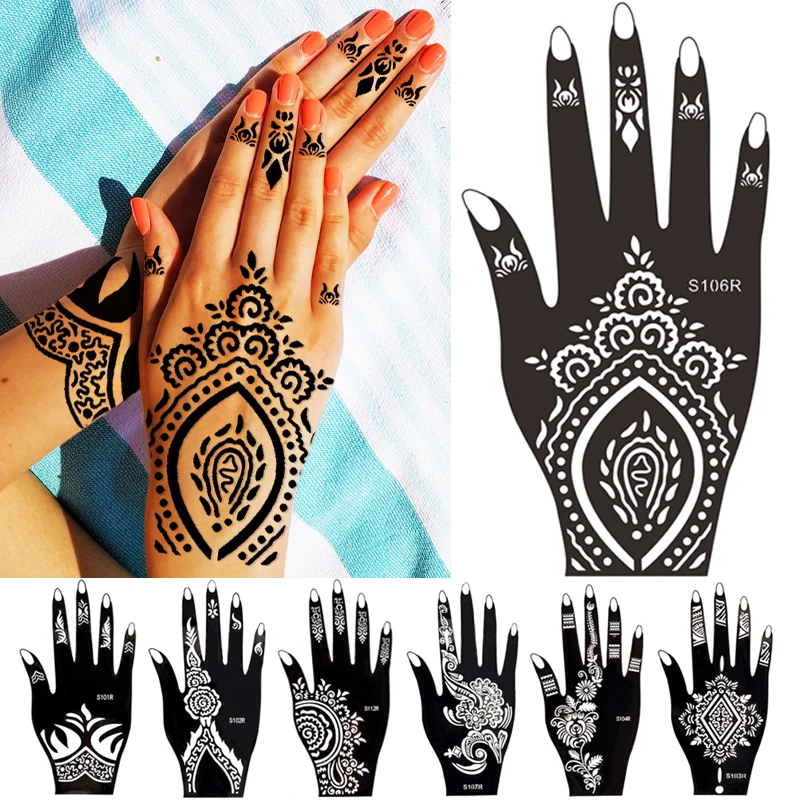 2Pcs/Pair Indian Henna Tattoo Stencils henna tattoo stencils Women Rose Lace Flower Airbrush Painting Mandala Tattoo Stencils Template Reusable Arabic