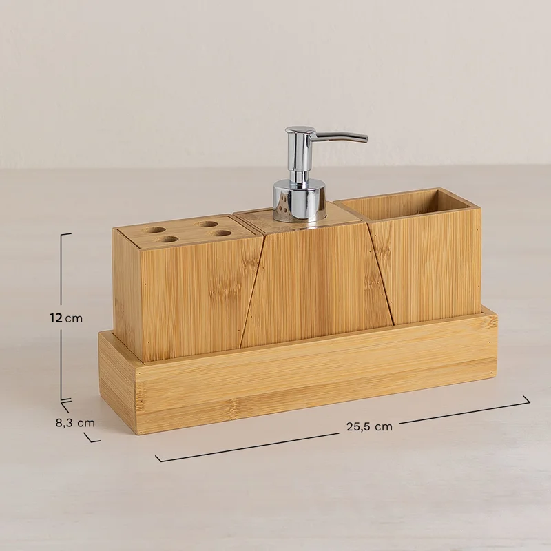 Juego De Baño De Bambú Accesorios Baño Madera Set Conjunto Bambú