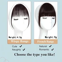 Frange française vaporeuse de cheveux humains avec des tempes, accessoires pour cheveux à frange incurvée, frange à Clip dans l'air, postiches Kawaii, changement rapide des cheveux 5