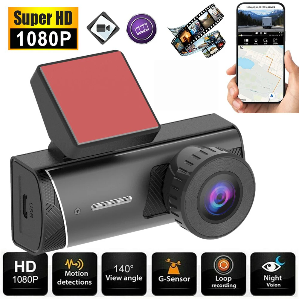 

Car Dash Cam WIFI Full HD 1080P Car Camera DVR Recorder Night Vision 140° Wide-angle Lens Driving Recorder Loop Recording