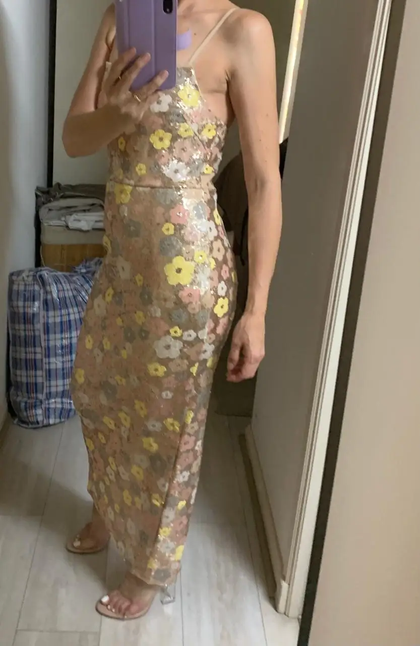 Summ Women Flowers Sequin Patchwork Slim Party Long Dress Strapless Fashion Maxi Dress, Sexy Sleeveless Ladies Dress Vestidos photo review