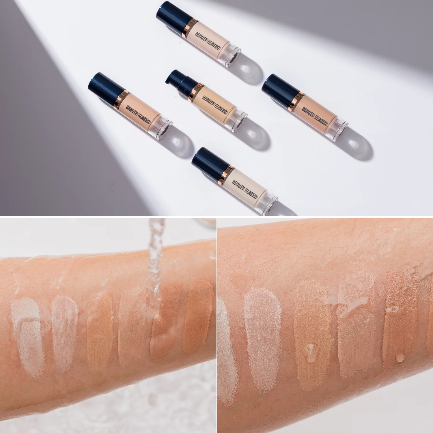 Beauty Glazed 6 Color Liquid Foundation Concealer - Full Coverage, Long-Lasting, Waterproof, Natural Effect, 6