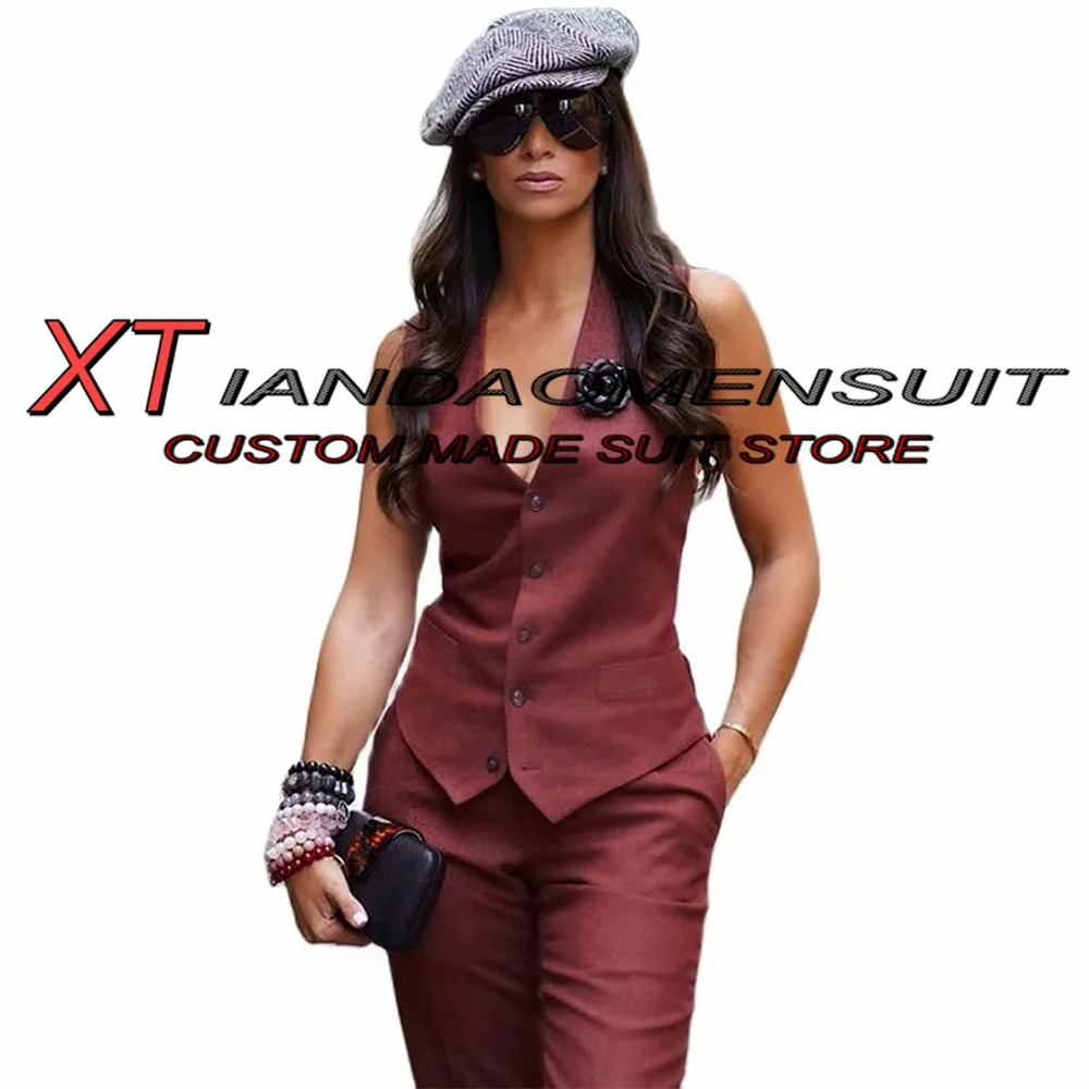 Women\'s Suit 2 Piece V-Neck Sleeveless Jacket Pants Set Formal Workwear Vest Pants Casual Complete Outfit