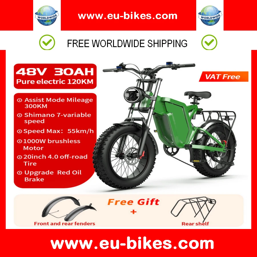 

NEW Electric Bike Mountain Moped Ebike 20 Inch Fat Tire 2000W 48V 30AH Men's Road EBike Electric Bicycle For Adults E Bikes