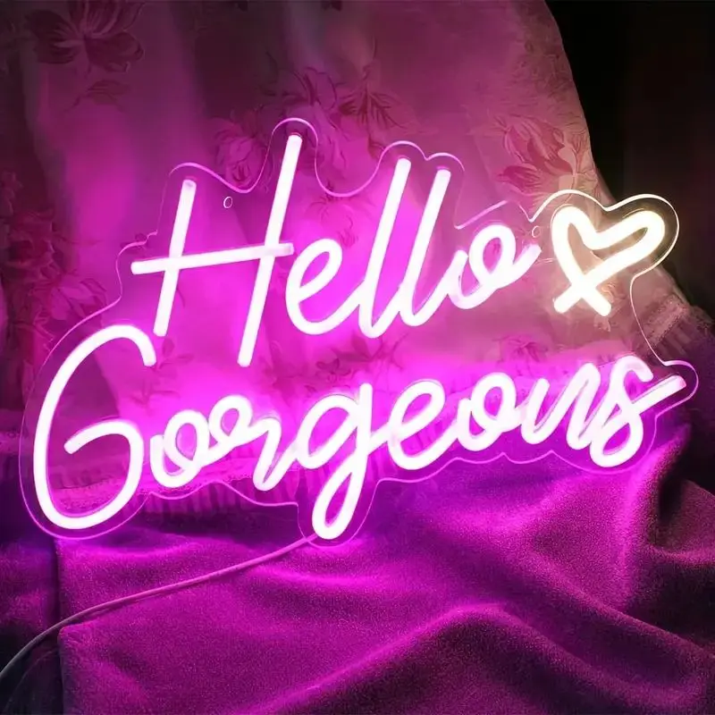 

Hello Gorgeous Neon Sign Pink LED Lights for Home, Weddings, Birthdays, and Parties With Dimmable Switch