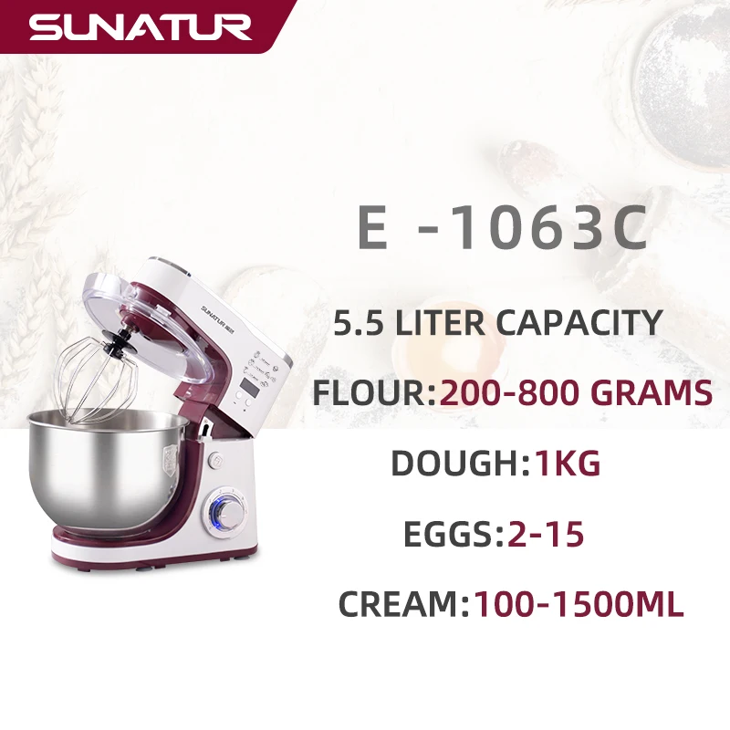 SUNATUR Kneader 5.5L Flour Dough Machine 110V/220V Stand Mixer 1300W Electric Pastry Blender Kitchen Machines Kneading 2