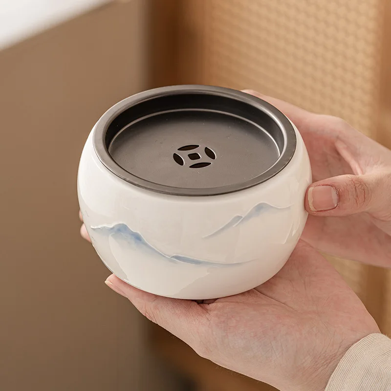 Hand Painted Mountain Tea Wash Porcelain Bowl For Tea Basin Set White Ware Cup Pen Wash Ceremony Utensils Jianshui Trays