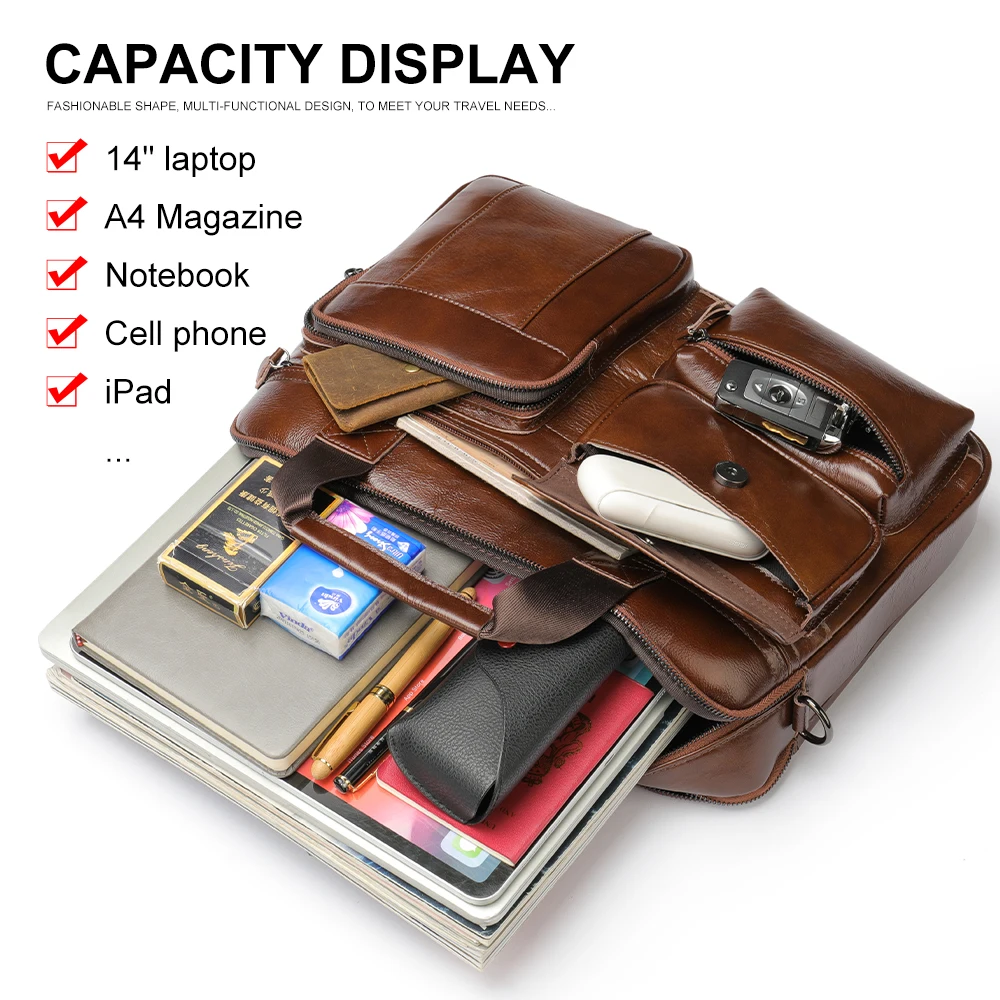 WESTAL New In Genuine Leather Men\'s Bag Man Executive Briefcase For 14”Laptop Male Cross Body Messenger Bag porte-documents A4