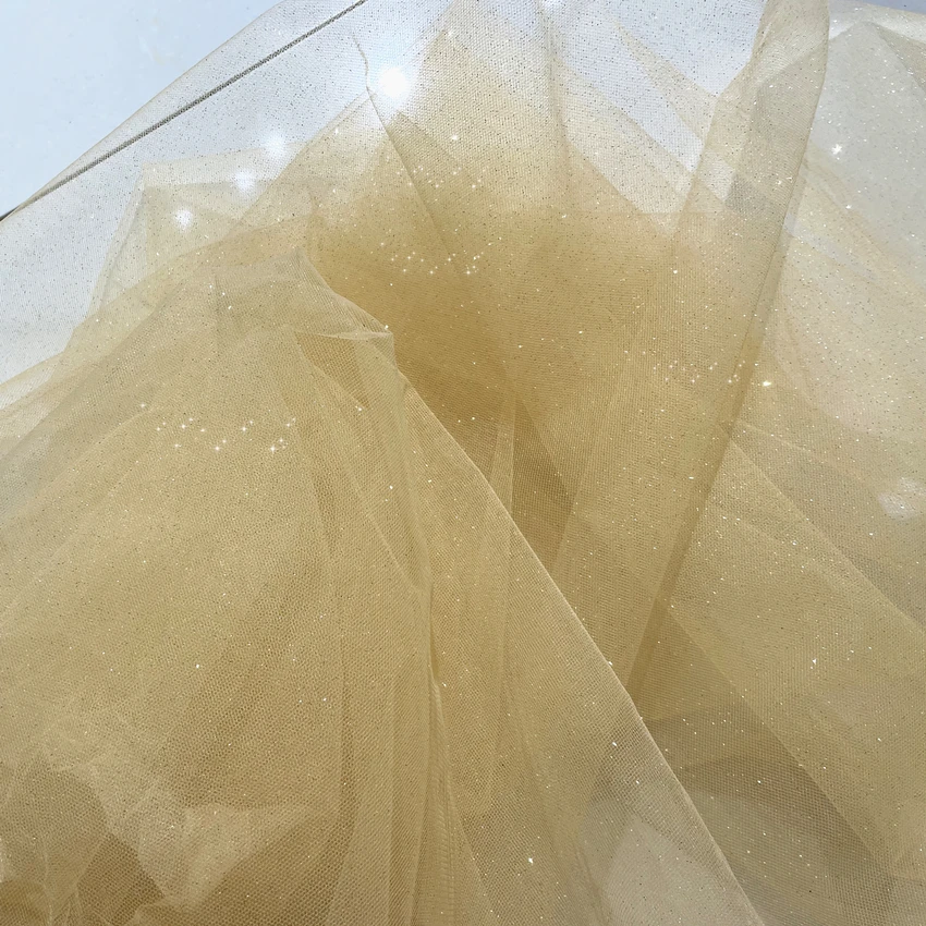 Purple Champagne Fine Glitter Crystal Mesh Tulle Wedding Dress Fabric
