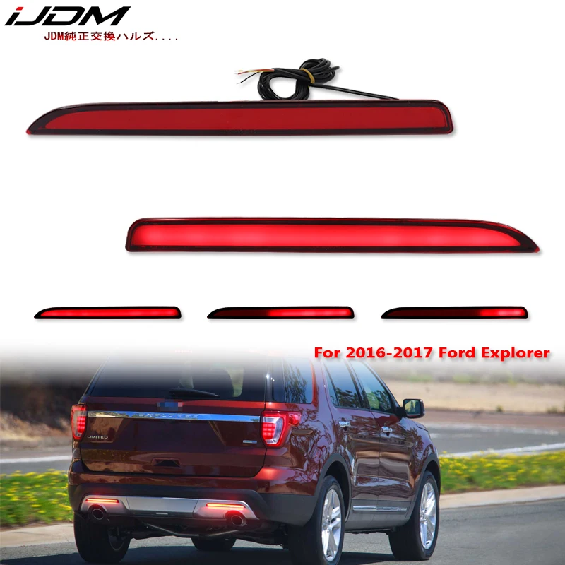 

(2) Euro Style Driver/Passenger Sides LED Bumper Reflectors Rear Fog Brake Lights For 2016-2017 Ford Explorer