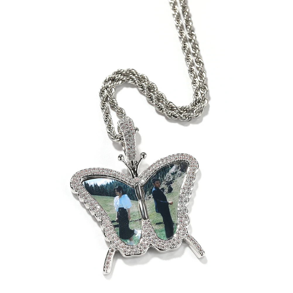 THE BLING KING Custom Picture Memory Medallions Butterfly Shape Pendant Engrave Name HipHop Jewlery Personalized Men Women Gifts