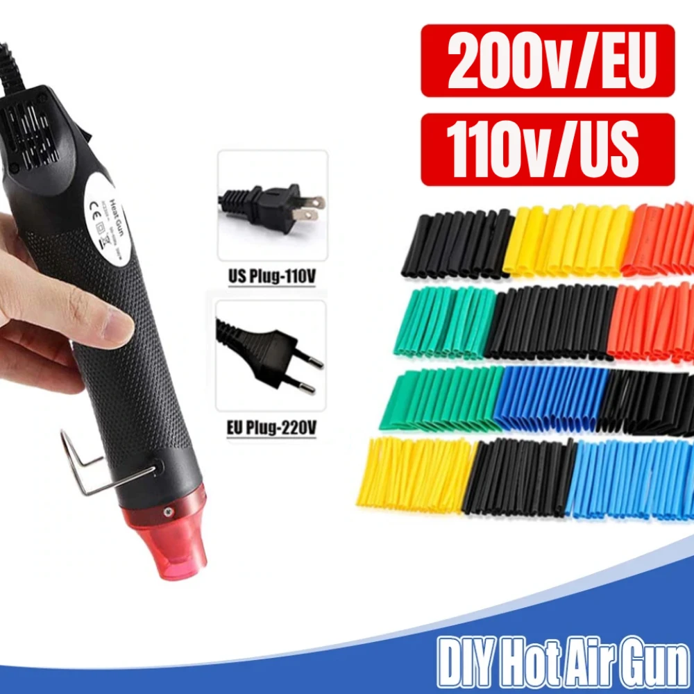 300W Heat Gun Electric Power Mini Hot Air Gun Blower with Shrink Tubing Heat  Shrink Gun for DIY Craft Wrap Plastic Rubber Stamp