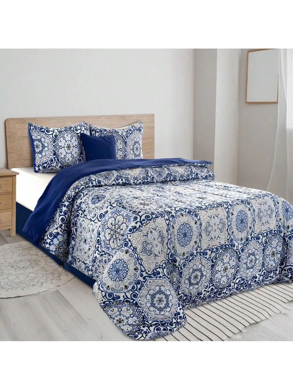 LUX Décor Reversible 5pc Comforter Set, Printed Bedding Set, Microfiber Bed in a