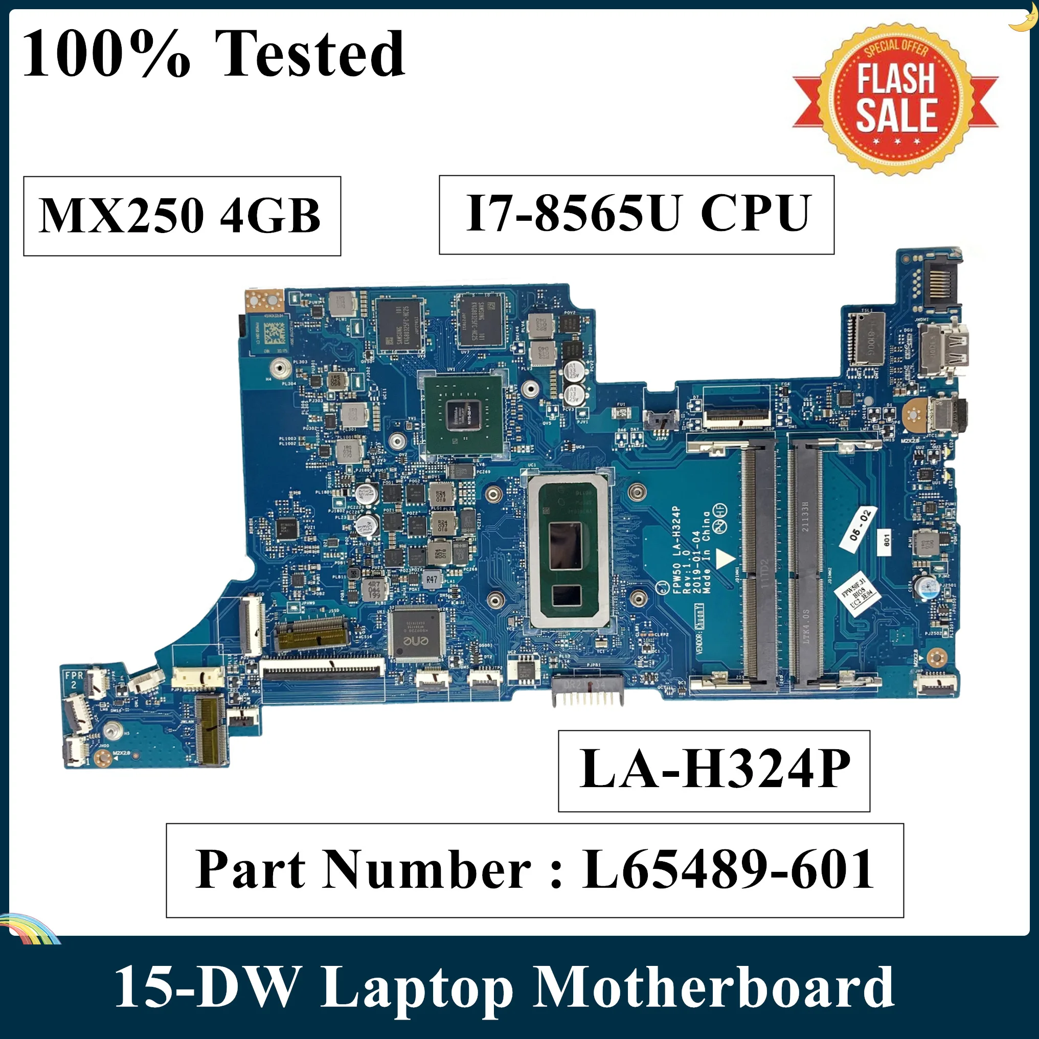 LSC Refurbished For HP 15 DW Laptop Motherboard With I7 8565U CPU MX250