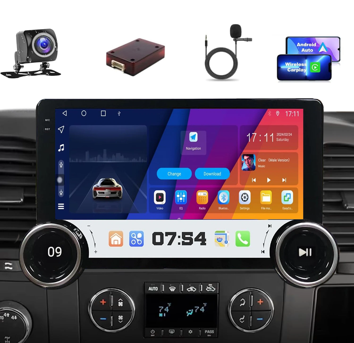 Double Knobs Car Radio for Chevrolet Silverado Tahoe GMC Sierra Yukon, Android 13, 2G+64G Stereo 10 Inch Touchscreen HeadUnit