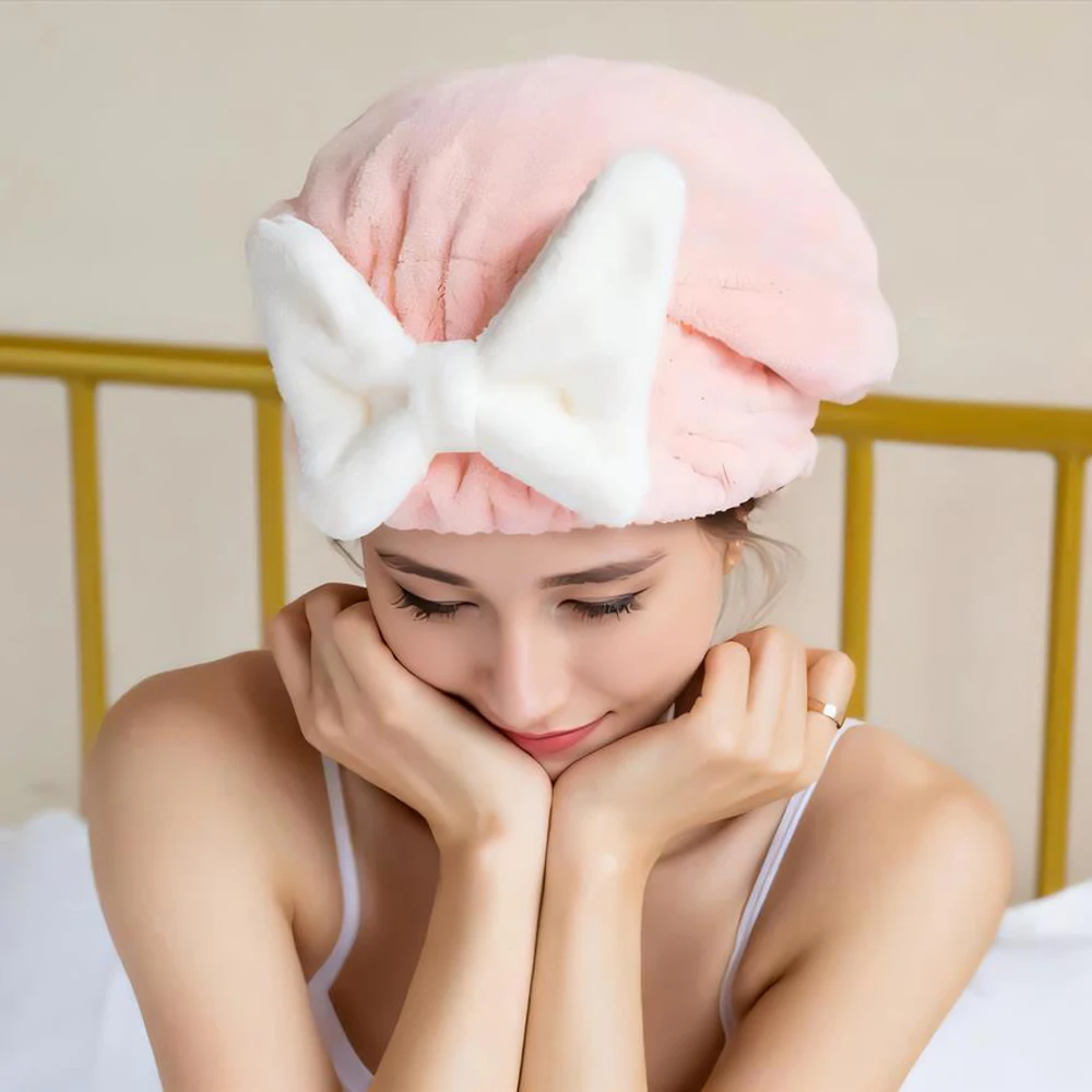 microfiber towel 1PC quick drying hair towel wrap with bow microfiber absorbent hair turban for wet curly long thick