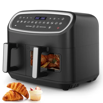 Friggitrice ad aria dual zone da 10 litri con finestra di visualizzazione, touch screen LED, tempo/temperatura regolabile – Friggitrice compatta mini forno 1