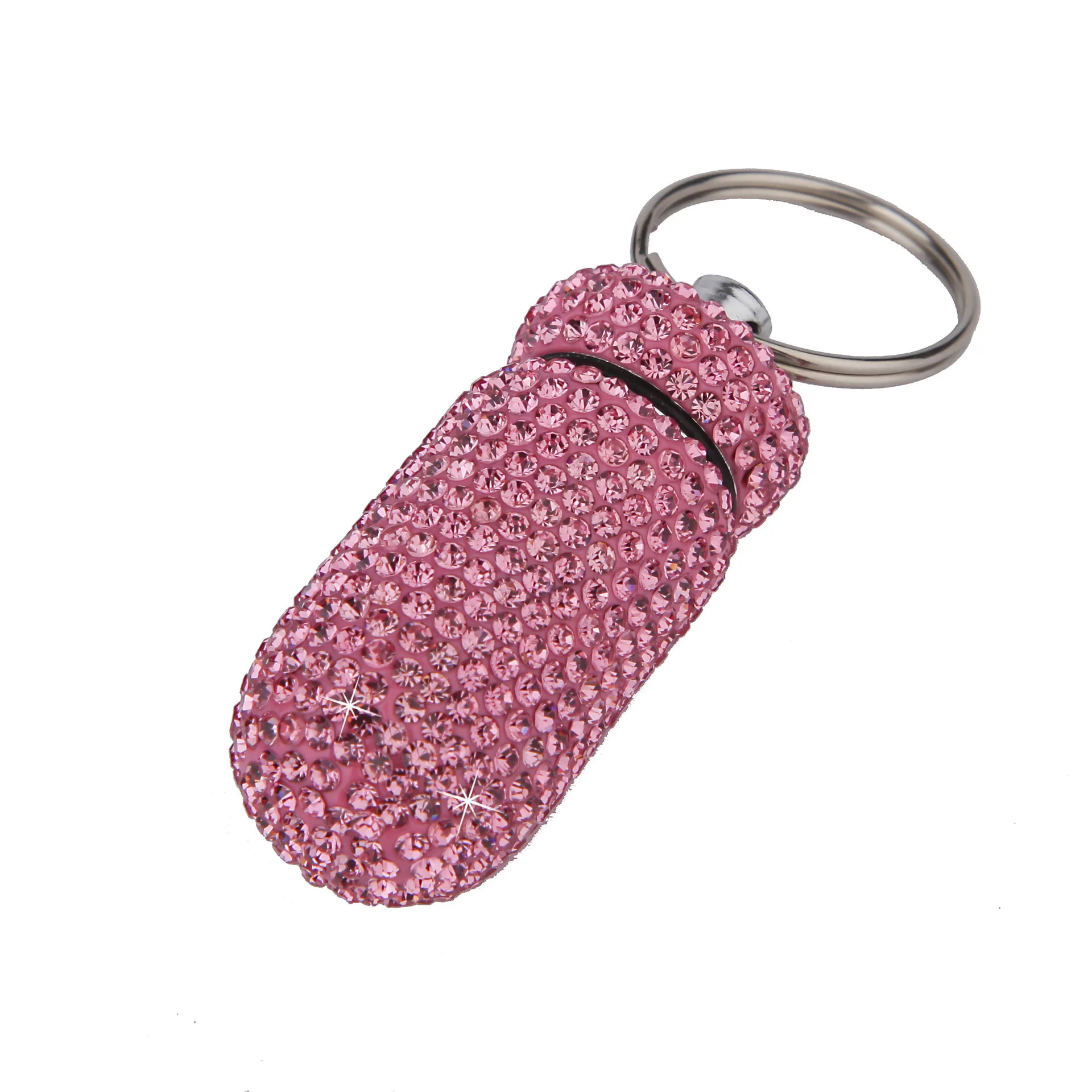 Storage Box Storage Sets Household Storage Sets Medicine Storage Container Mini Bling Diamond Pill Case with Keyring Portable Metal Rhinestone Pill Box for Travel