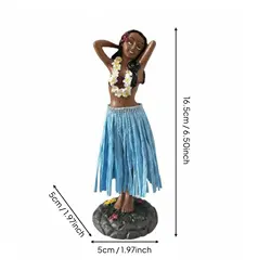 Hawaiian Hula Girl Ukulele Dashboard Figurine - Miniature Collectible (Blue 1)