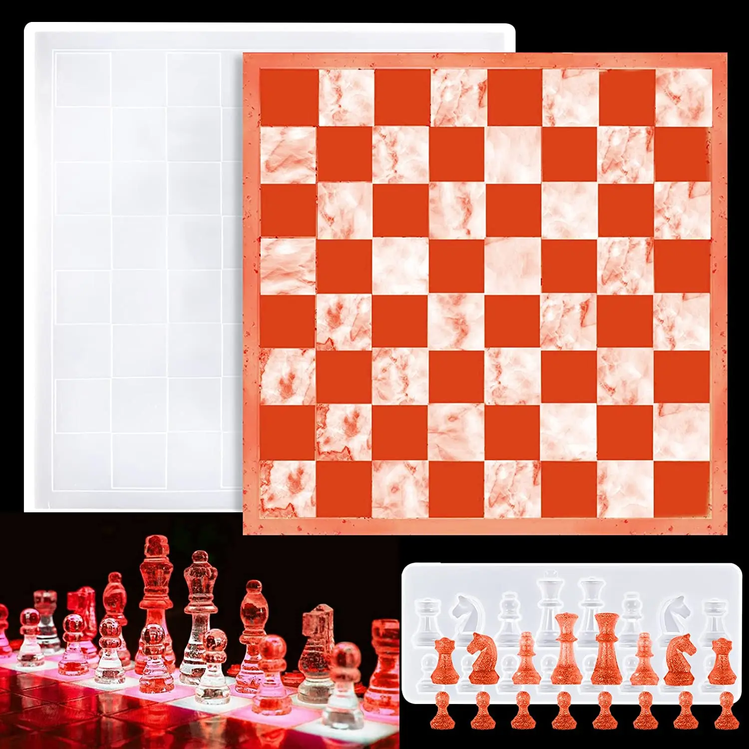 Chess Silicone Mold International Chess Epoxy Resin Casting Mold with Checkers Board Silicone Resin Mold for Making Chess Game handmade chess set and checker game board resin casting mold international checkers toy silicone mould epoxy resin dropship