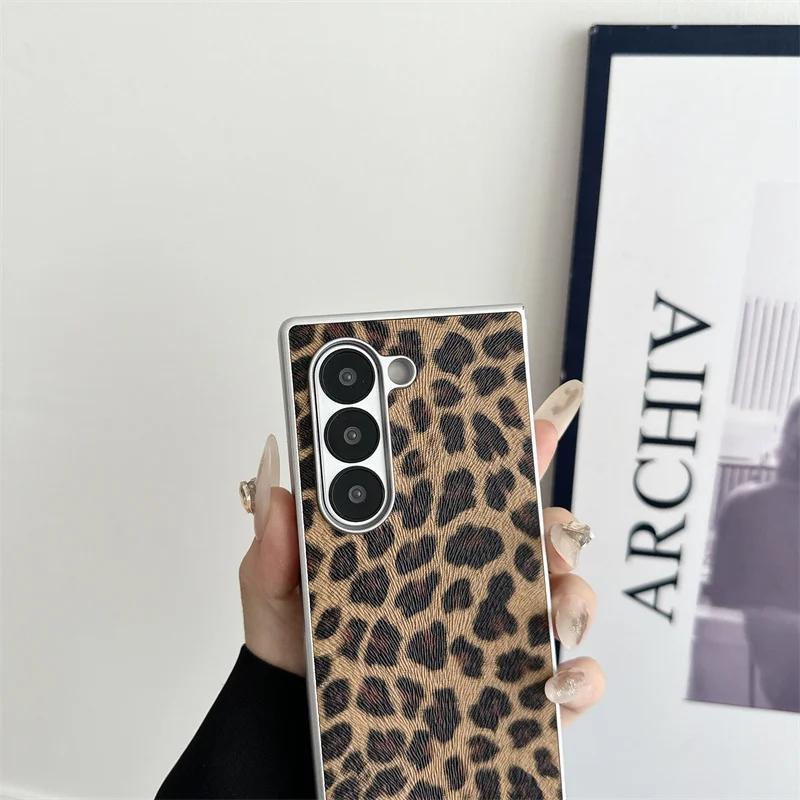 Fashion Leopard Print Folding Phone Case with Chain - Hard PC Cover