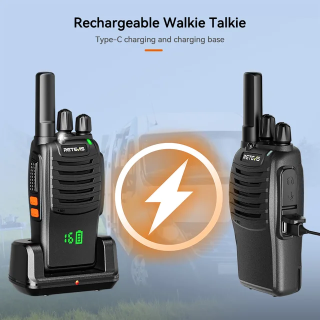 Retevis H777 Walkie Talkies - 5 Pack, Rechargeable, 16 Channel, Built-in Flashlight, For Business, Construction, Retail