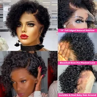 Perruque courte bouclée brésilienne 13x4 en dentelle, coupe pixie, cheveux humains pour femmes, pré-épilée, pré-coupée, perruques courtes bouclées bob en cheveux humains 2