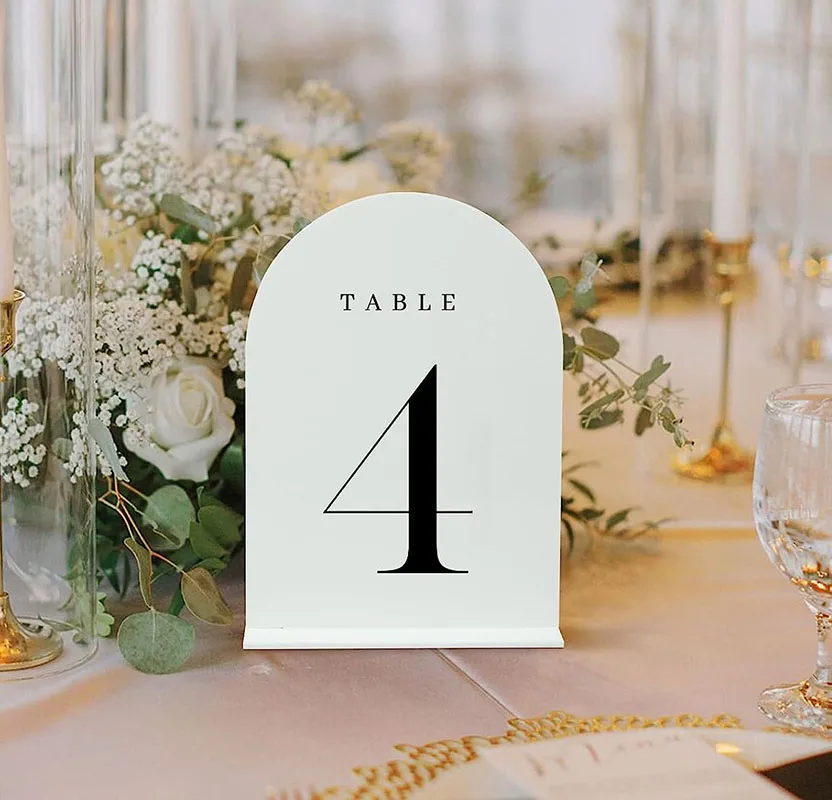 White Arch Acrylic Table Numbers with Stand Wedding Table Numbers and Holder for Centerpiece Event Wedding Reception