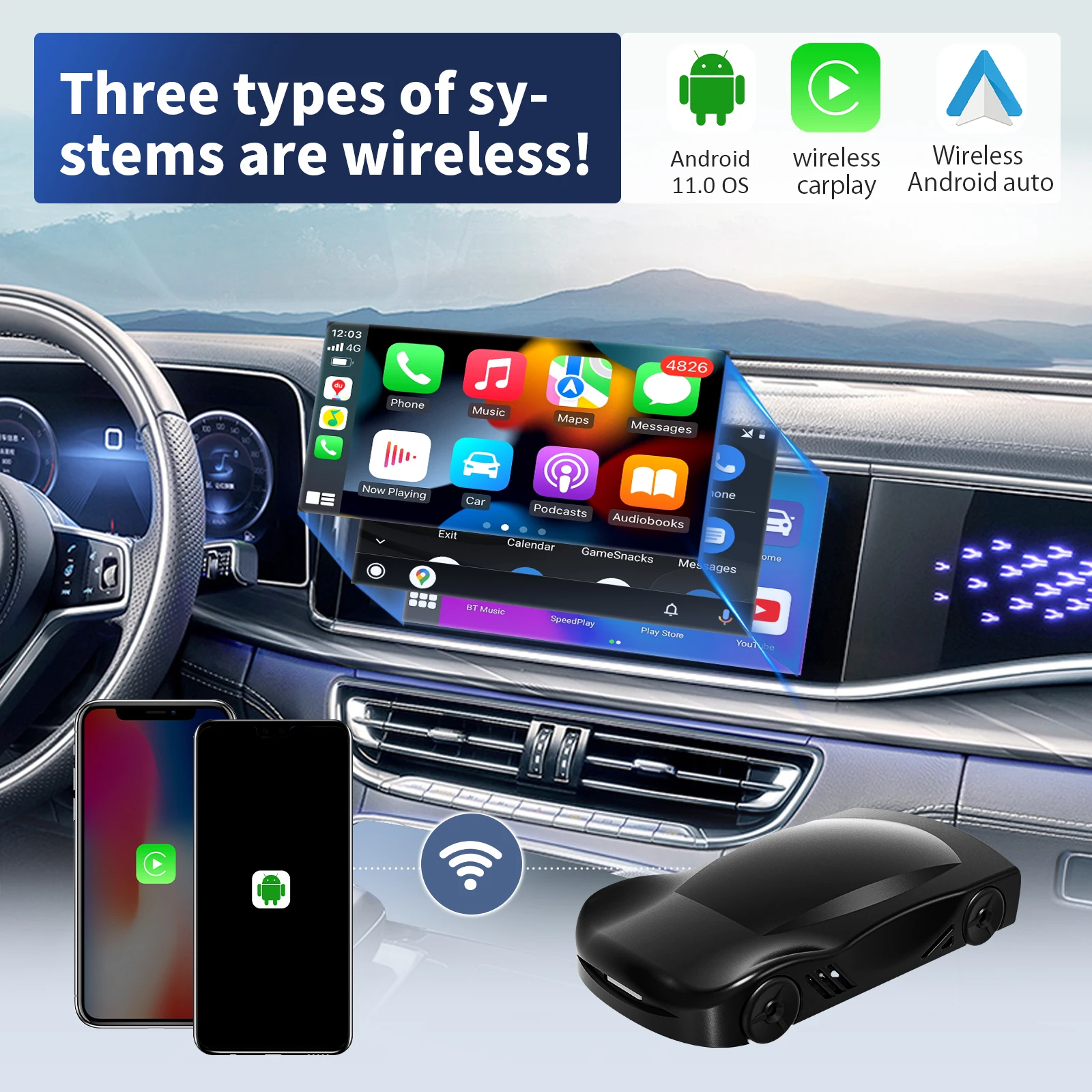 

Leranda C6 Wireless CarPlay Ai Box Android Auto Apple CarPlay Qualcomm Snapdragon M2290 2GB 16GB Google Play YouTube Netflix