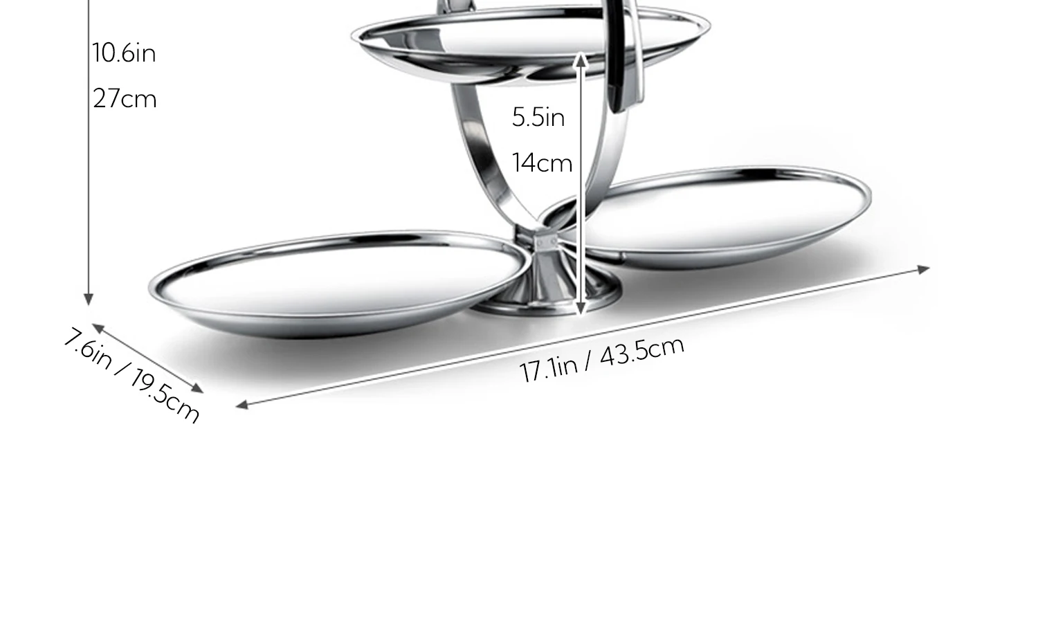 Description Picture 6 of itemNordic Stainless Steel Folding Tiered Serving Tray 3 Tiered Dessert Stand with Handle Snack Plate for Home decor Hotel Party