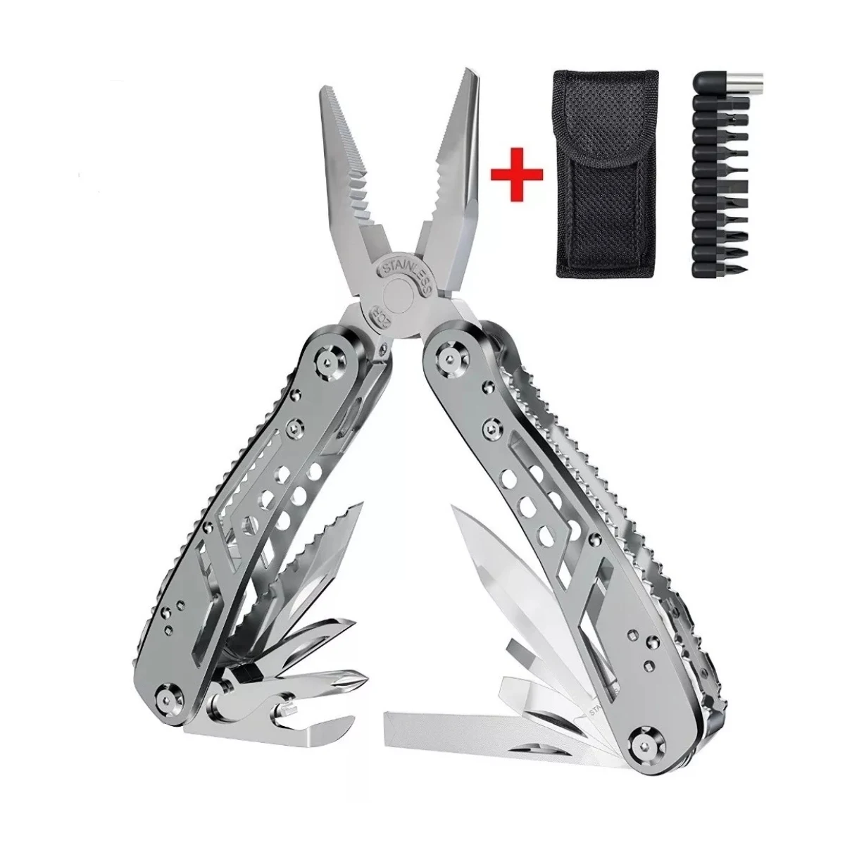Alicate Cuchillo Multifuncional Para Campamento 24 En 1 Alicate Multiherramienta Plegable Cortador Desarmador Pinza