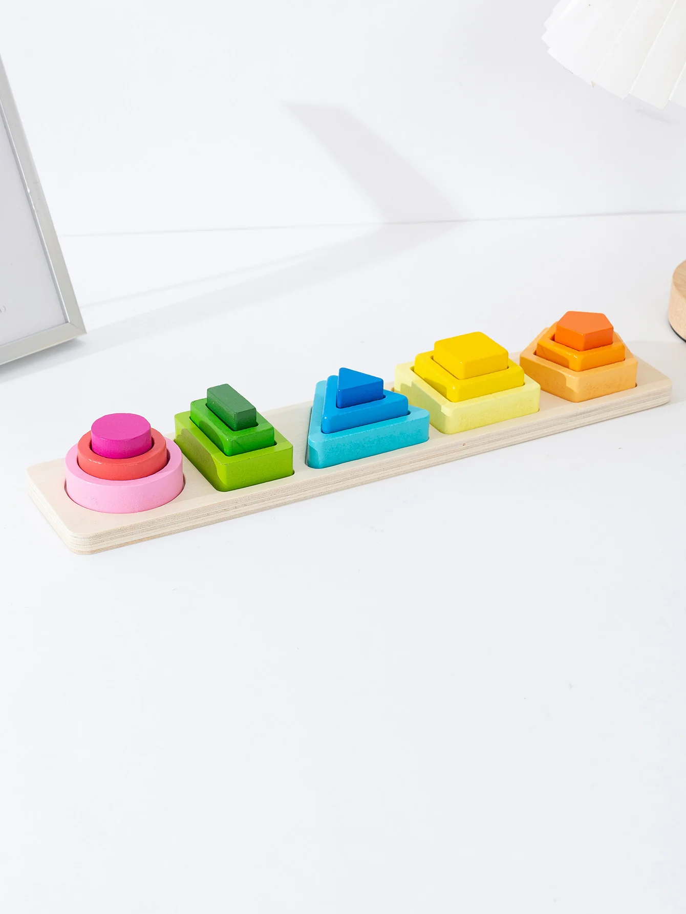 5 Sets Geometric Shape Sorting Stacking Toys, Early Learning Color & Shape Recognition Matching Toys 3