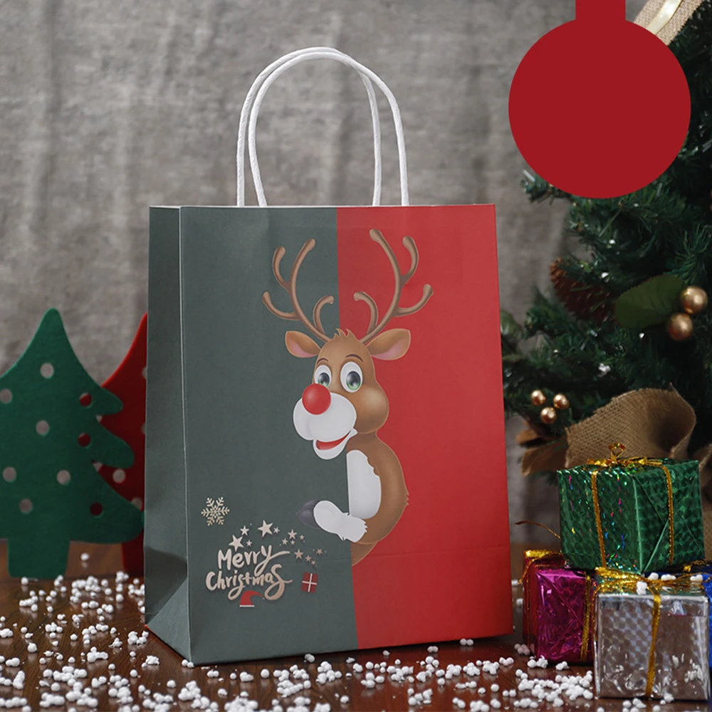 thumbnail image 1 of Bolsas de papel kraft para Navidad 2024, bonitas cajas de regalo de Papá Noel para fiestas navideñas, bolsas de embalaje para galletas y dulces para niños con asa, 1 of 5
