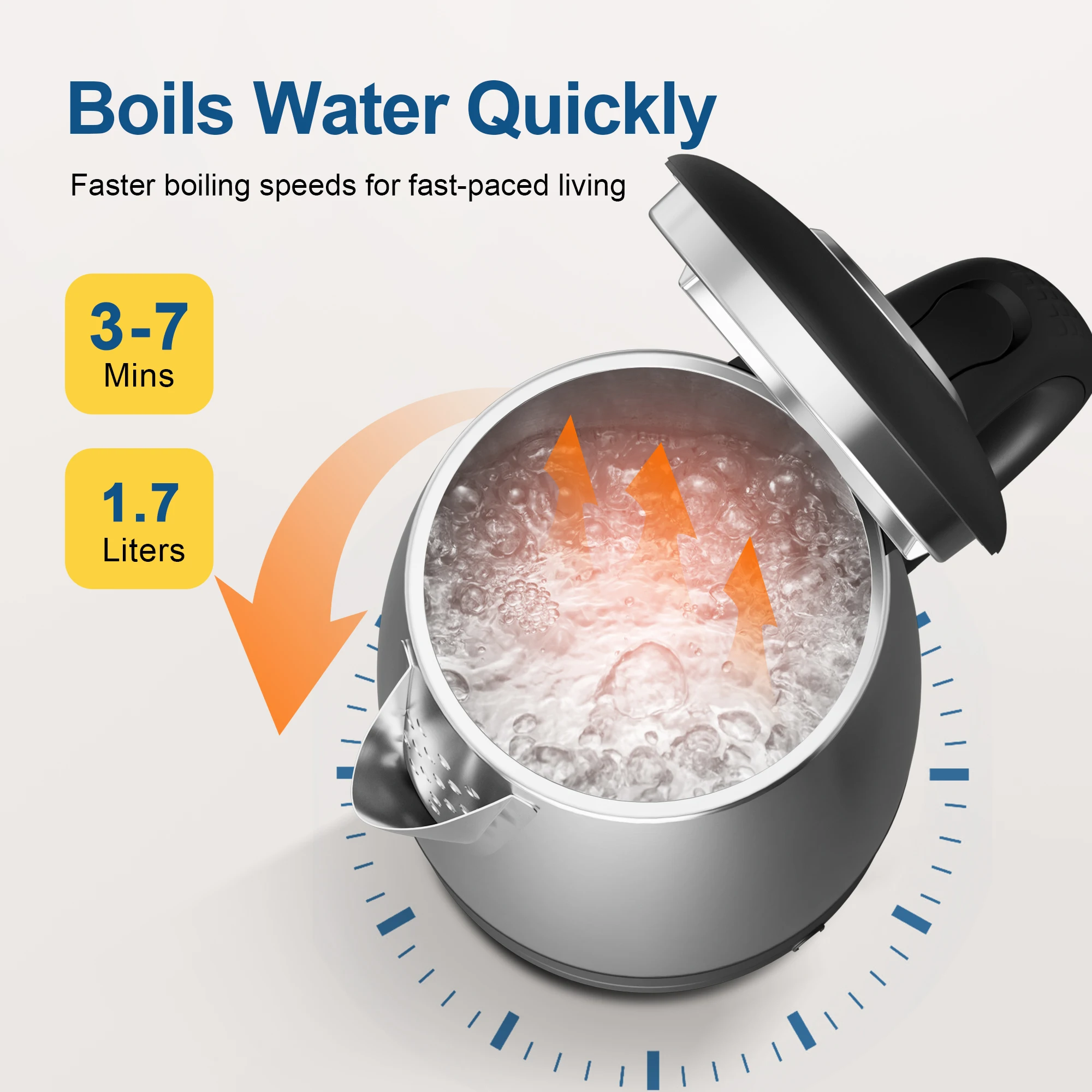 Electric Tea Kettle - CACHOO 1.7L Stainless Steel Electric Kettle with LED Indicator, Fast Boil Hot Water Boiler 6