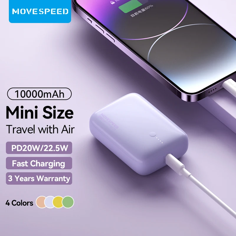 

MOVESPEED Q10 Portable Power Bank 10000mAh PD20W Type C Fast Charging Mini EXternal Battery Charger for iPhone Xiaomi Samsung