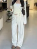 Absobe Autumn Winter Loose Pants Leisure Suit Women Flare Sleeve Crop Cardigan Top Lace-up Solid 2 Piece Set Fashion Outfit 1