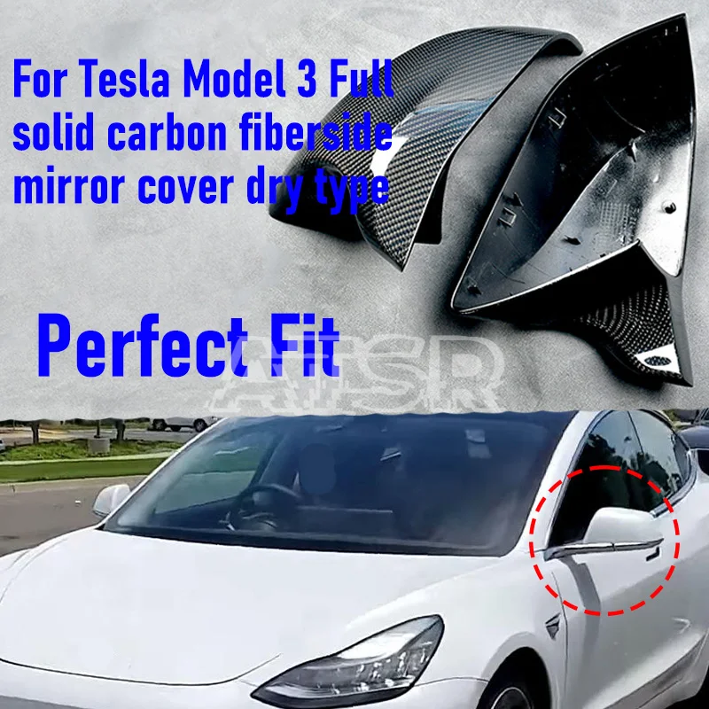 

Car Rearview Mirror Cover For Tesla Model 3 Y Bright/Matte Carbon Fiber Rear View Mirror Decorative Shell Exterior Accessories