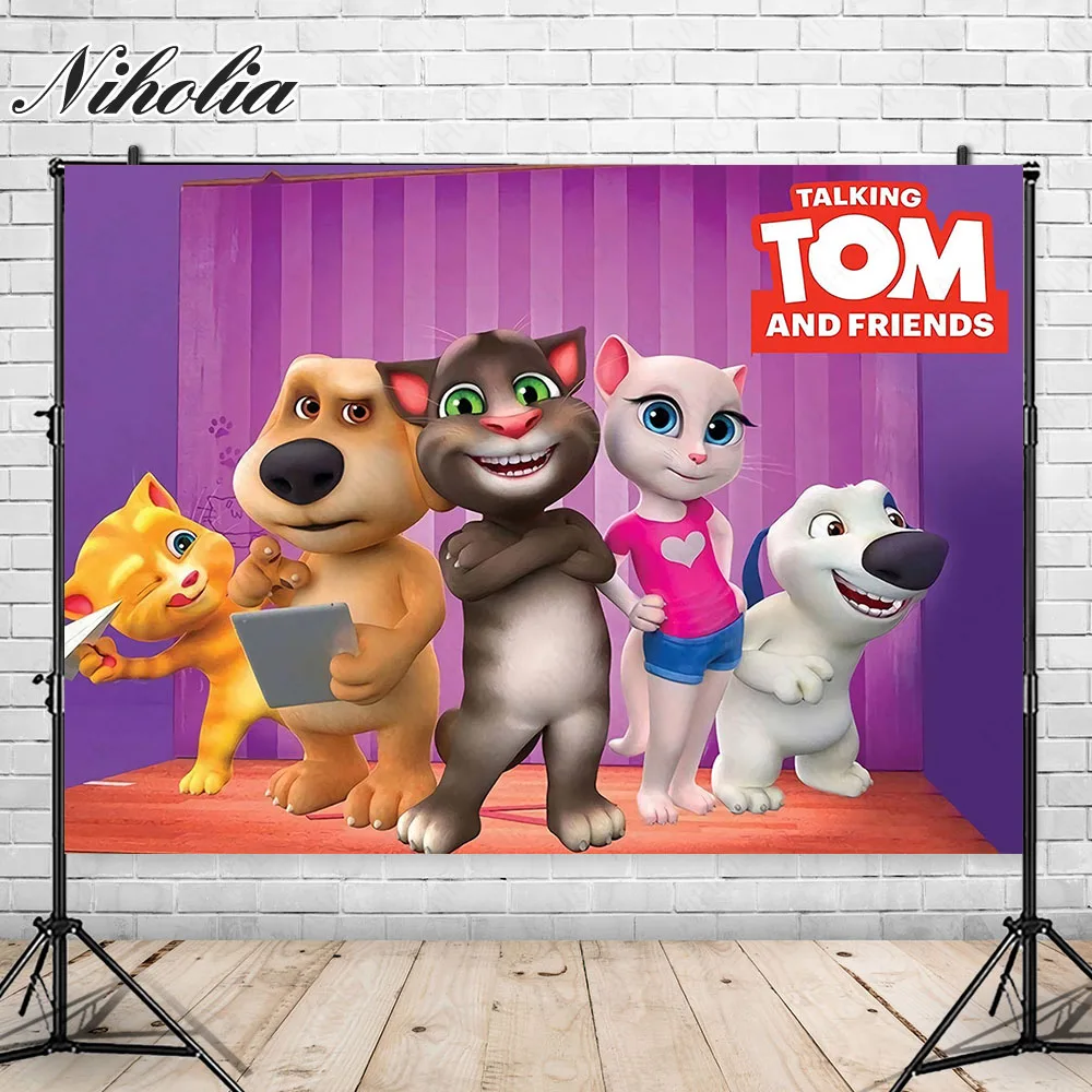 Niholia Talking Tom And Friends Backdrop for Kids Birthday Party Photography Background Cute Dogs Poster Photo Booth Props