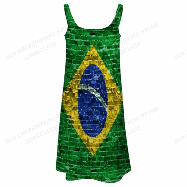 Bandeira do brasil vestido de moda feminina boêmio vestidos de