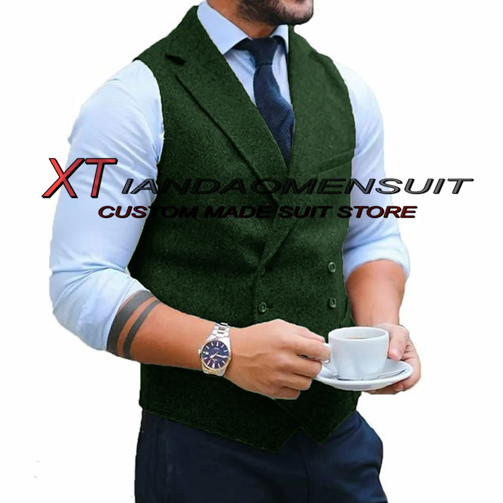 

Men's Suit Vest Double Breasted Sleeveless Jacket Herringbone Wool Waistocat Retro Slim Fit Lapel Groom Vests Steampunk