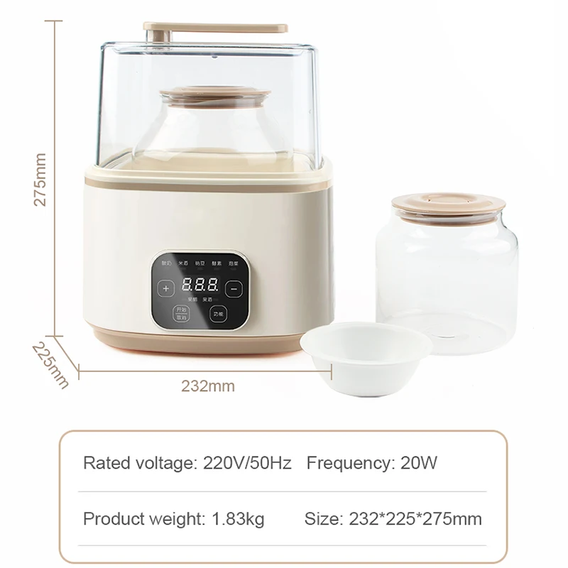 Multifunctional Automatic Electric Yogurt Maker Fruit Enzyme 2L Glass Liner Pickles Fermenting Machine Leben Natto Fermenter Pot