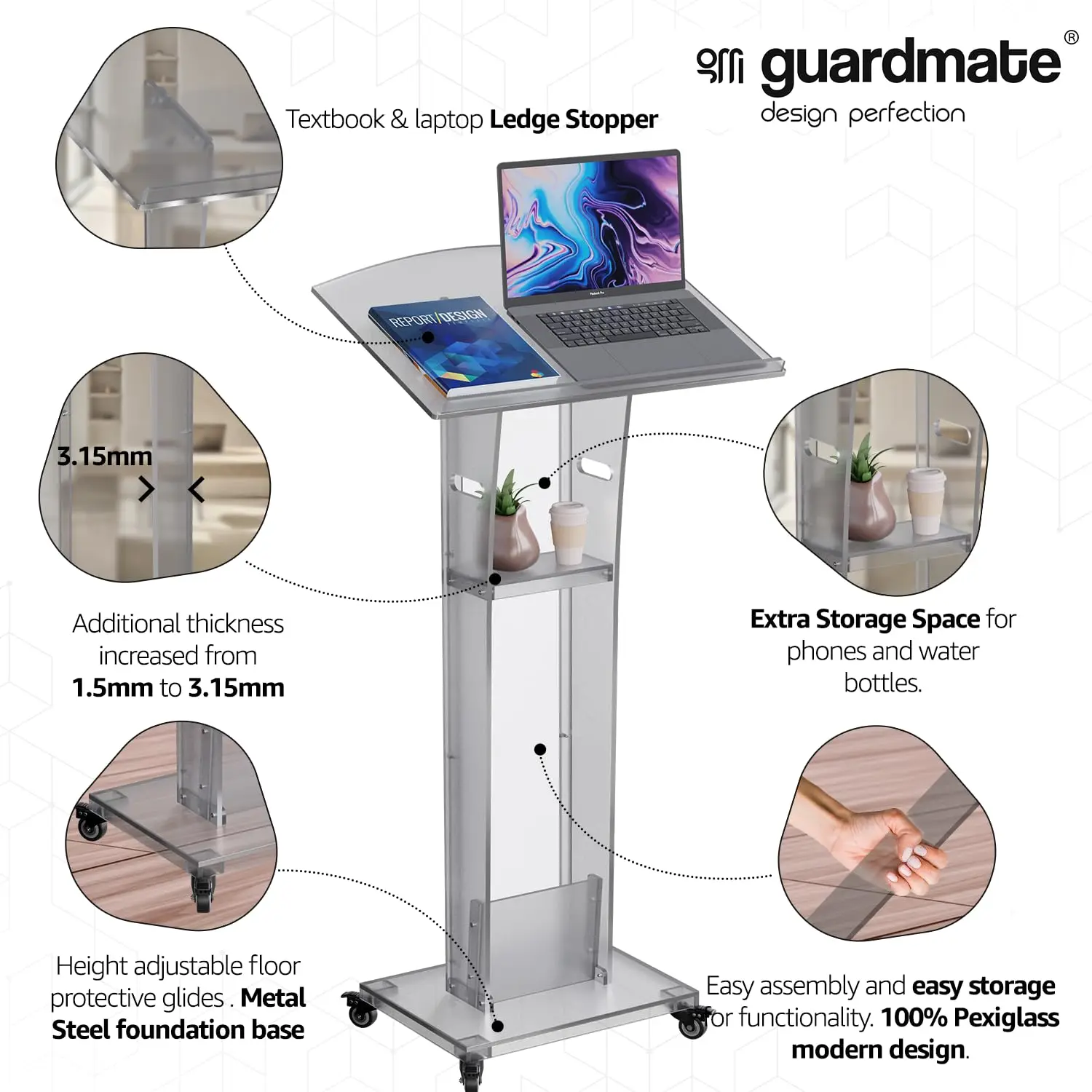 Acrylic Podium Pulpit Stand Modern Deisgn Portable Classroom Lectuern Professional Use Conference Church Speeches Weddings