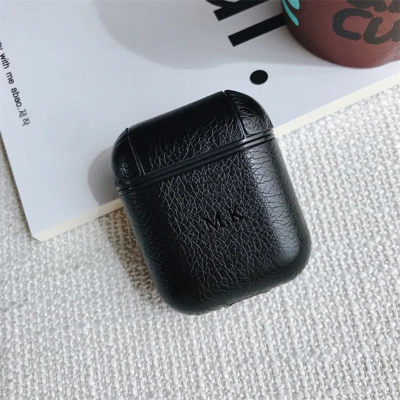 Airpod Embossed Leather Case Black