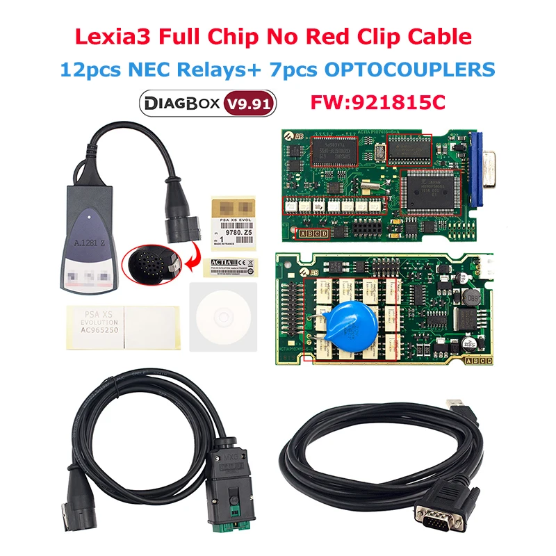 Golden Lexia 3 J2534 Pp2000 Diagbox V9.129/9.96 Obd2 Scanner Lexia3 For  Citroen/peugeot Replace Full Chip Lexia Diagnostic Cable