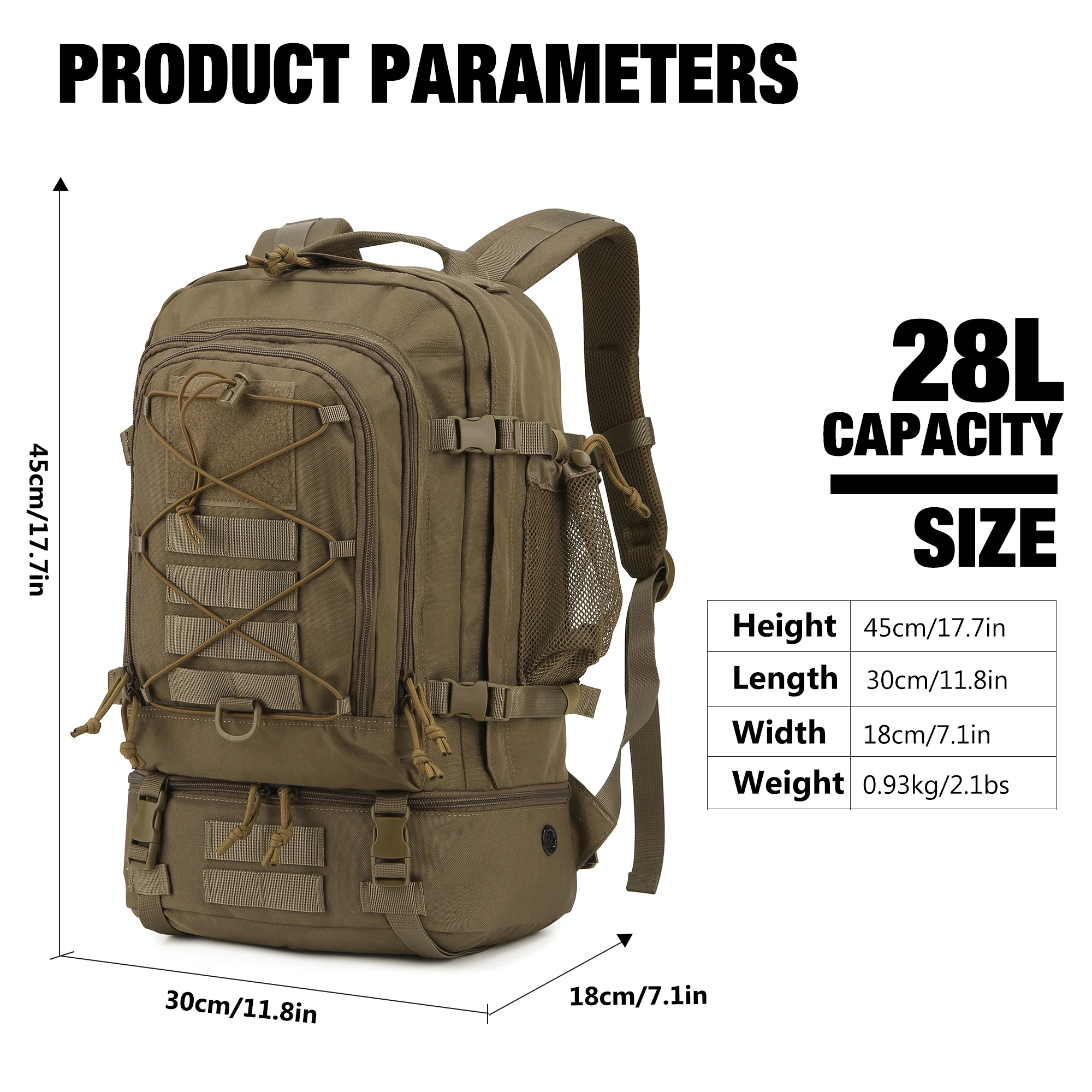 Mardingtop 28L Tactical Backpack 600D Polyester with YKK Zippers and Buckles for Motorcycle Camping Hiking Traveling