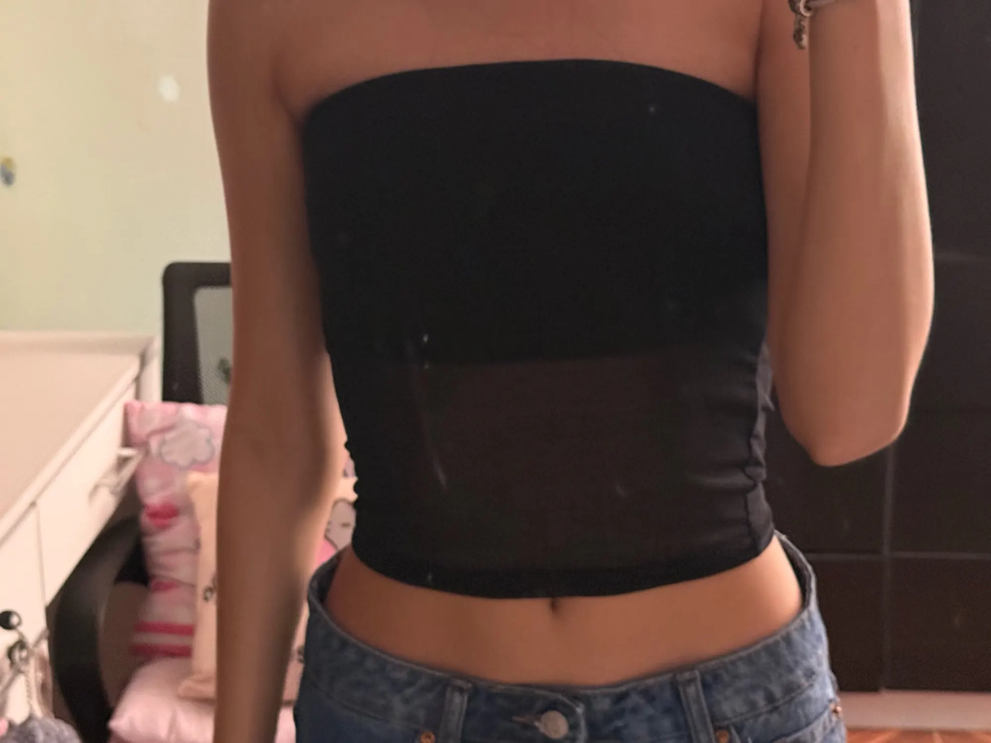 Luxe Black Bandeau Crop Top - Soft Stretch Polyester Vest photo review