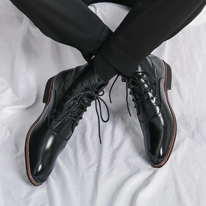 

Brock casual leather boots business pointed toe shoes high boots British formal boots